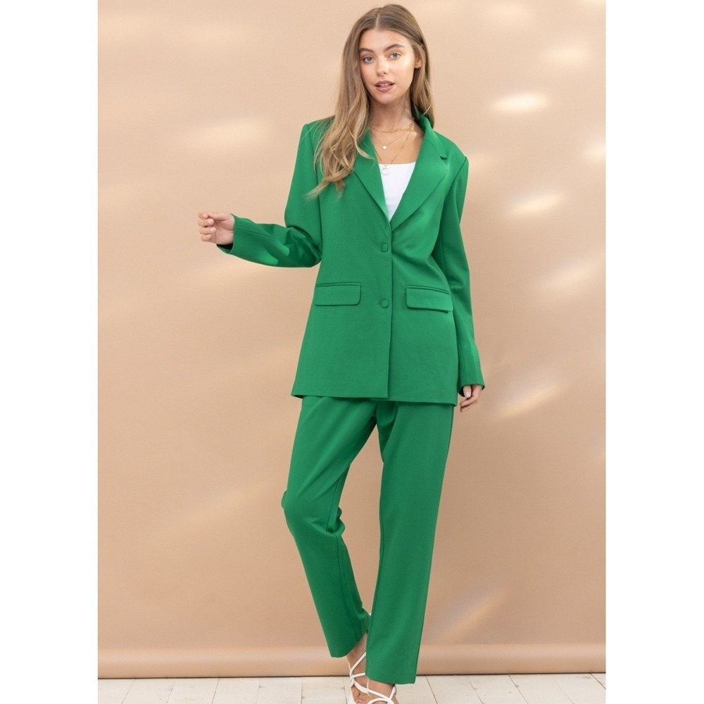 Blue B Large NWT Kelly Green Two Piece Pant Suit Blazer Trousers Professional - Picture 2 of 3
